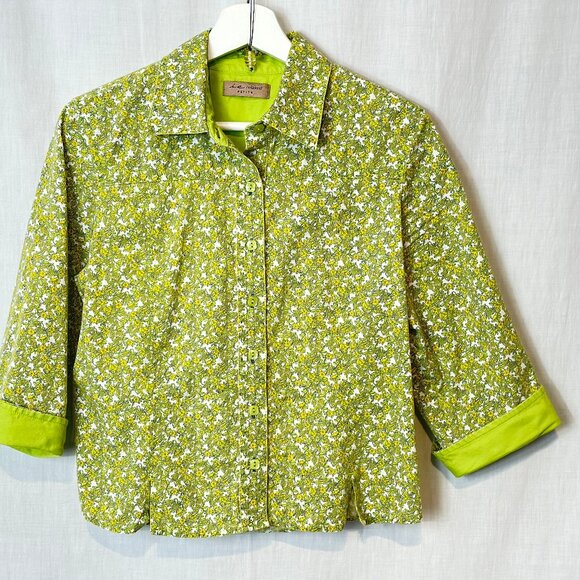 i.e.relaxed - Women's Floral Calico Button Up Shirt Sz PL Details - GREEN - Picture 13 of 13